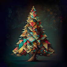 A Colorful Patchwork Christmas Tree - Generative Ai