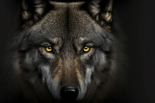 Close Up On A Wolf Eyes On Black