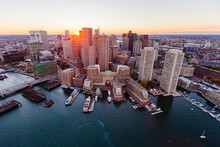 East Boston Waterfront Aerial At Sunset