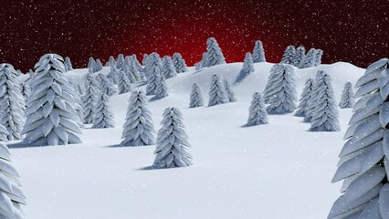 Canvas Print - Animation of snow falling over view of winter forest