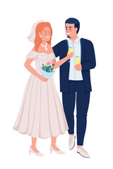 Wall Mural - Lovely smiling couple in elegant attire semi flat color vector characters. Editable figures. Full body people on white. Simple cartoon style illustration for web graphic design and animation