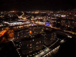 Wall Mural - Aerial view of Varna city at night. Night urban landscape.