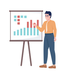 Wall Mural - Man performing analytics semi flat color vector character. Editable figure. Full body person on white. Business simple cartoon style illustration for web graphic design and animation