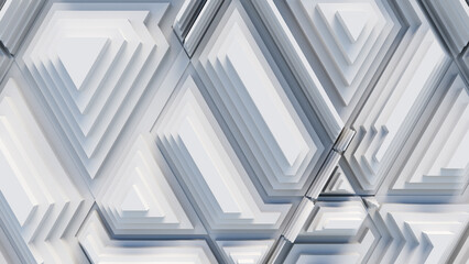 White, Tech Background with a Geometric 3D Structure. Clean, Stepped design with Extruded Futuristic Forms. 3D Render.