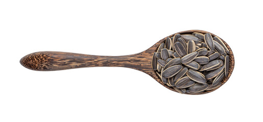 sunflower seeds in wood spoon isolated on transparent png