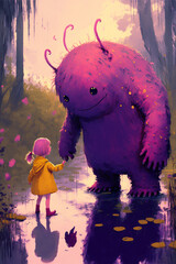 Poster - Small girl with cute giant