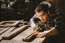 Carpenter Man Furniture Artisan Handcrafted Making Woodwork At Wood Workshop