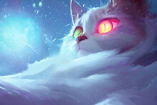 Testa Di Gatto Bianco Surreale Spunta Dalla Tempesta Di Neve, Generative Ai