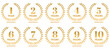 © Sami - anniversary label PNG. Gold laurel wreath for anniversary celebration from one to ten years PNG. PNG image.