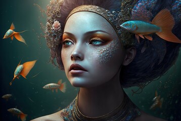 Wall Mural - Mermaid. Generative AI, non-existent person.	
