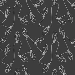 Monochrome outline light bulb vector icon seamless pattern. One line continuous hand drawn illustration. Wallpaper, graphic background, fabric, print, wrapping paper, banner, card.