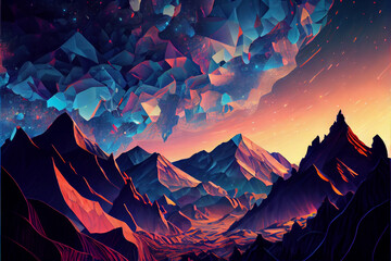Wall Mural - magical of beautiful mountain landscape with a  sky milkyway