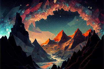 Wall Mural - magical of beautiful mountain landscape with a  sky milkyway