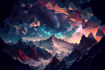 Wall Mural - magical of beautiful mountain landscape with a  sky milkyway