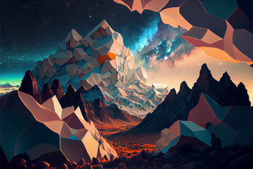 Wall Mural - magical of beautiful mountain landscape with a  sky milkyway