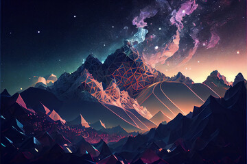 Wall Mural - magical of beautiful mountain landscape with a  sky milkyway