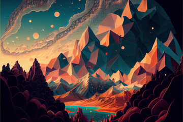Wall Mural - magical of beautiful mountain landscape with a  sky milkyway