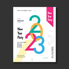 Wall Mural - New year party poster, flyer, banner template. Modern typography greeting card for 2023 with white background black text design