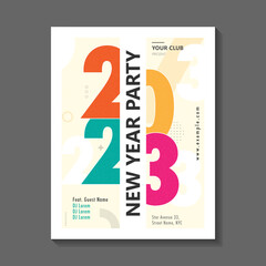 Wall Mural - New year party poster, flyer, banner template. Modern typography greeting card for 2023 with white background