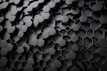 Wall Mural - Hexagonal dark grey, black background texture, generative ai