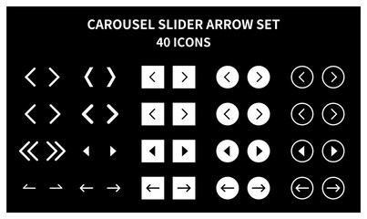 Carousel slider vector outline arrow set - Direction control button. Menu navigation pointer symbol. Web interface and application indicator sign.