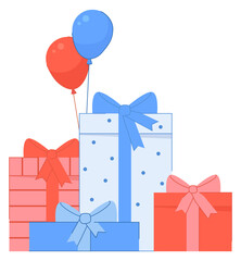 Wall Mural - Present box pile. Birthday gifts decorated balloon