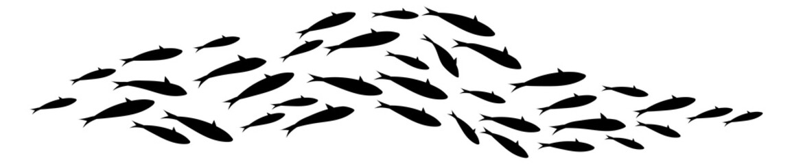 Fish group swim curve. Underwater school icon