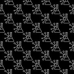 Wall Mural - Molecule and Chemistry Flask thin line Science concept Seamless Pattern