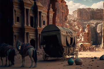 Generative AI : an ancient gypsy carnival at the Treasury in Petra, Jordan