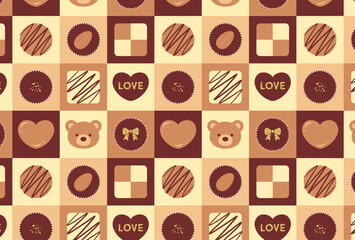 Wall Mural - seamless pattern with a set of  valentine’s day chocolate icons for banners, cards, flyers, social media wallpapers, etc.