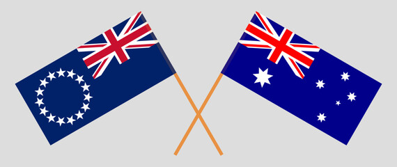 Crossed flags of Cook Islands and Australia. Official colors. Correct proportion