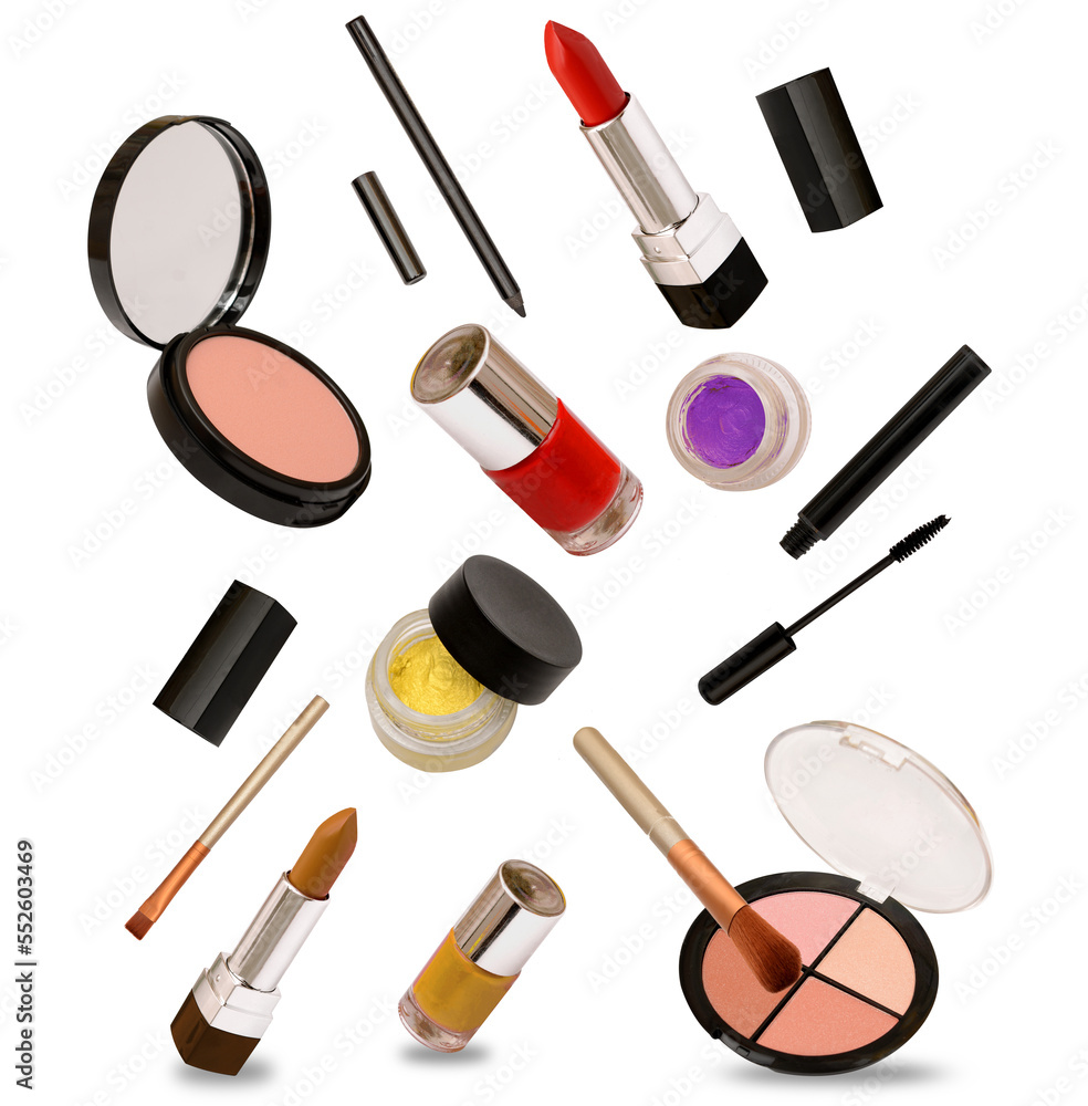 Multiple makeup fashion related items isolated on cutout transparent  background Stock Photo | Adobe Stock, image size:984x1000