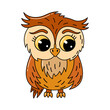 Cute owlet. Cartoon bird illustration. Animal character. Brown owl