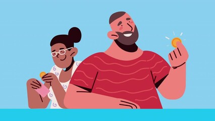 Wall Mural - couple with coins and wallet animation