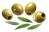 Fototapeta  - Green pitted olives isolated png