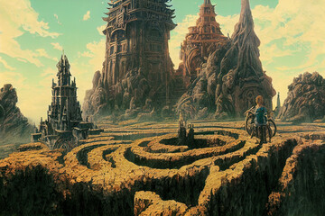 Wall Mural - Giant Stone Castle Surrounded by a Great Labyrinth 4