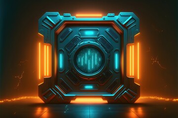 Wall Mural - abstract neon light portal, science and technology iron entrance, neon rays and lines, neon light re