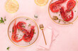 © ADDICTIVE STOCK - Plate with prawns on table pink background