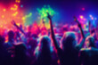 © Аrtranq - Blurred background revelry shindig. Night party with people are having fun in the rainbow spotlight at a nightclub