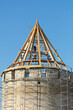 Repair of the towers of the fortress. Tighina Fortress Maintenance. Scaffolding on the tower of the fortress. Repair of the fortress under patronage UNDP and European Union