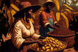 African people gathering cocoa nuts
