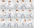© TSViPhoto - Various poses of a sleeping woman. Female side sleeper fetal position, on the back, on her side, face down on stomach in bed. Deep restful sleep. Girl lying in a nightie pajamas on white bed linen