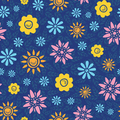 blue spring garden at night vector repeat pattern background design