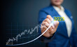 © NiK0StudeO - 2023 growth target business financial.business women show screen arrow chart profit development achievement , vision new marketing future grow up this is beginning trend and statistic excellence.