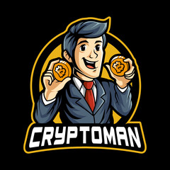 Wall Mural - cryptocurrency man mascot character for mining and game logo design template