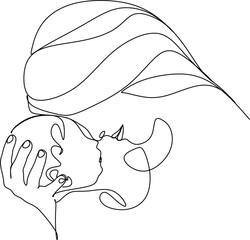 Wall Mural - Abstract mother with a child in continuous one line drawing art style. Mother`s Day card. Woman hugging her baby. Happy motherhood concept. Modern vector illustration