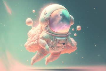 Wall Mural - beautiful painting of an astronaut on a different planet. generative ai