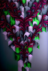 Wall Mural - Abstract pattern of cubes and leaves generative art