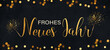 Frohes neues Jahr 2023 Silvester Feiertags Grußkarte mit Text - Goldenes Feuerwerk und Bokeh Lichter, Collage an schwarzem Himmel in der Nacht