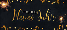 Frohes Neues Jahr 2023 Silvester Feiertags Grußkarte Mit Text - Goldene Wunderkerzen Und Bokeh Lichter, Collage An Schwarzem Himmel In Der Nacht